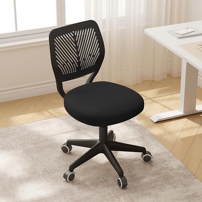 Armless Desk Chair, Height Adjustable Swivel Office Rolling Task Chairs with Soft Mesh Padded Cushion, Ergonomic Small Study Computer Chair for Girls Boys Teens (Black, 4PCS)