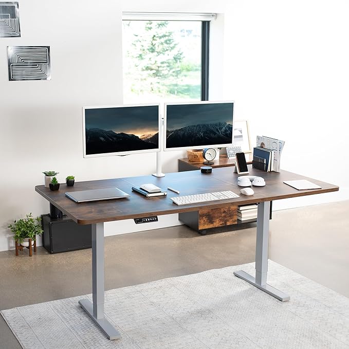 VIVO Electric 71 x 36 in Rustic Standing Desk, Memory Height Adjustment, 1B Series, Vintage Brown Top Gray Frame, DESK-KIT-1G7N-36