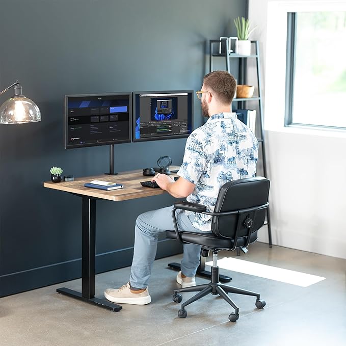 VIVO Electric 48 x 30 in Standing Desk, Memory Height Adjustment, 1B Series, One-Piece Reclaimed Wood Top, Black Frame, DESK-KIT-1B5P