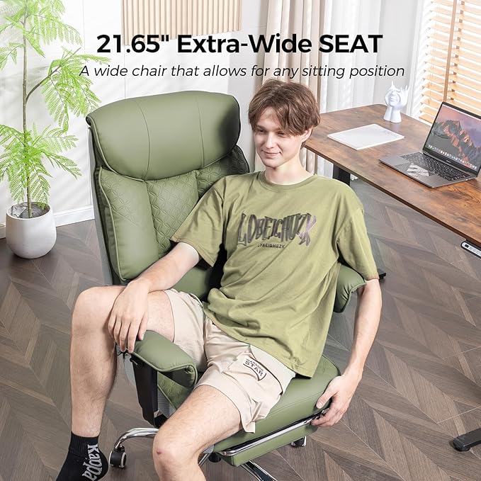 GTRACING Big and Tall Office Chair 400LBS Wide Ergonomic Gaming Chair with Deluxe Embossing Designed Leather with Foot Rest,150°Reclining Adjustable Soft Armrests Pocket Spring Back Support and Pillow