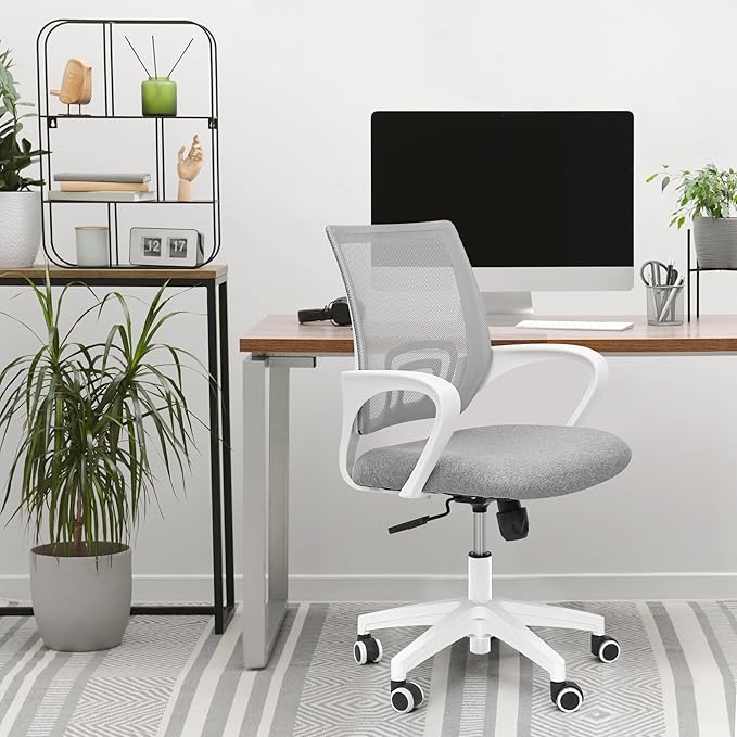 Office Chair with Ergonomic Mid Back Cushion Lumbar Support Adjustable Swivel Rolling Computer Gaming Desk Chair Comfy Mesh Seat Wheels Home Executive Use (1, Grey)