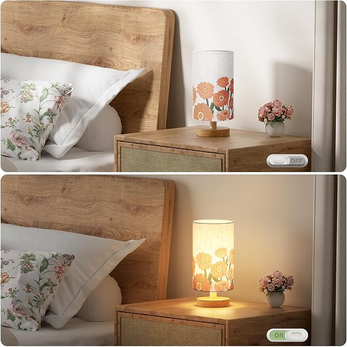 Sunflower Table Lamp for Bedroom - Inline Control, Small Bedside Lamp with 3000K A15 LED Blub, Easy Assembly (Sunflower Cream Shade, 9" Inline Control)