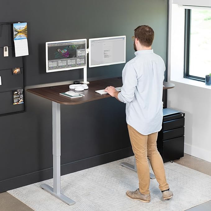 VIVO Electric 63 x 32 in Standing Desk, Memory Height Adjustment, 1B Series, Dark Walnut Top Gray Frame, DESK-KIT-1G1D