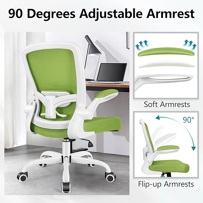 FelixKing Office Chair, Ergonomic Desk Chair Breathable Mesh Chairs Adjustable High Back Lumbar Support Flip-up Armrests, Executive Rolling Swivel Comfy Computer Chairs Home Office Green