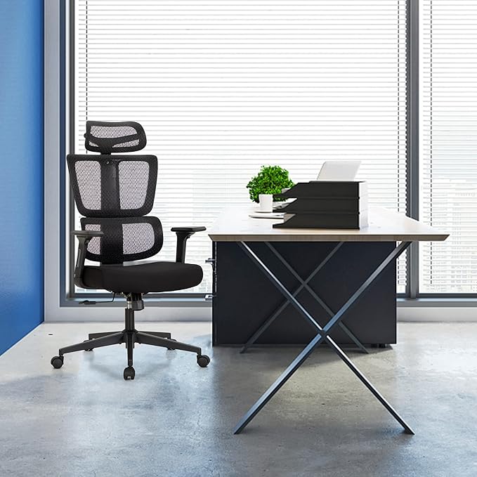 Sophia & William Ergonomic 3D Mesh Office Desk Chair High Back, 360° Swivel Rocking Executive Computer Chair with Height Adjustable Armrests, Lumbar Support and Headrest, Black, Load Capacity: 300 lbs