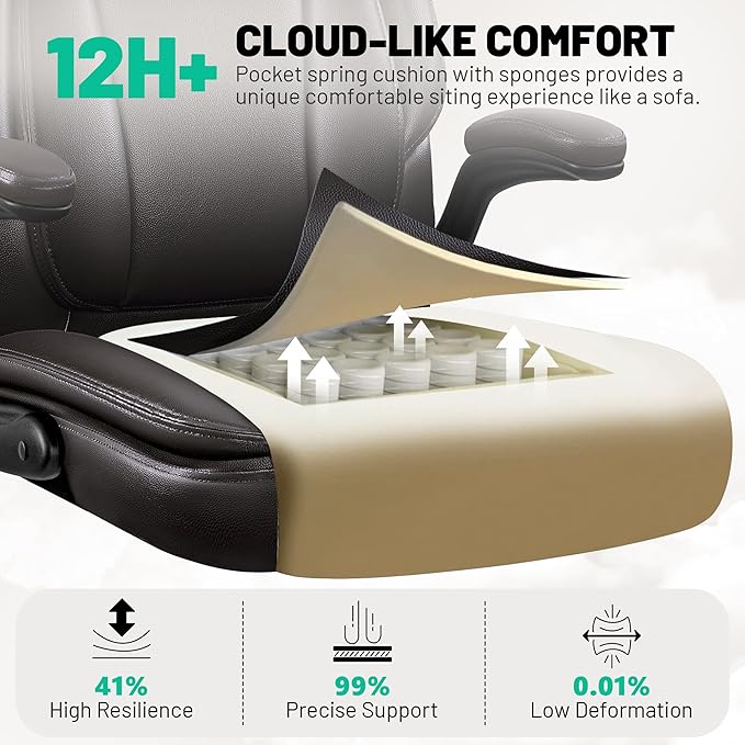 Office Chair, Ergonomic Desk Chair, Executive Leather Office Chairs with Lumbar Support, Adjustable Headrest & Armrests, Big and Tall Computer Chair, PC Chair with Rocking Function