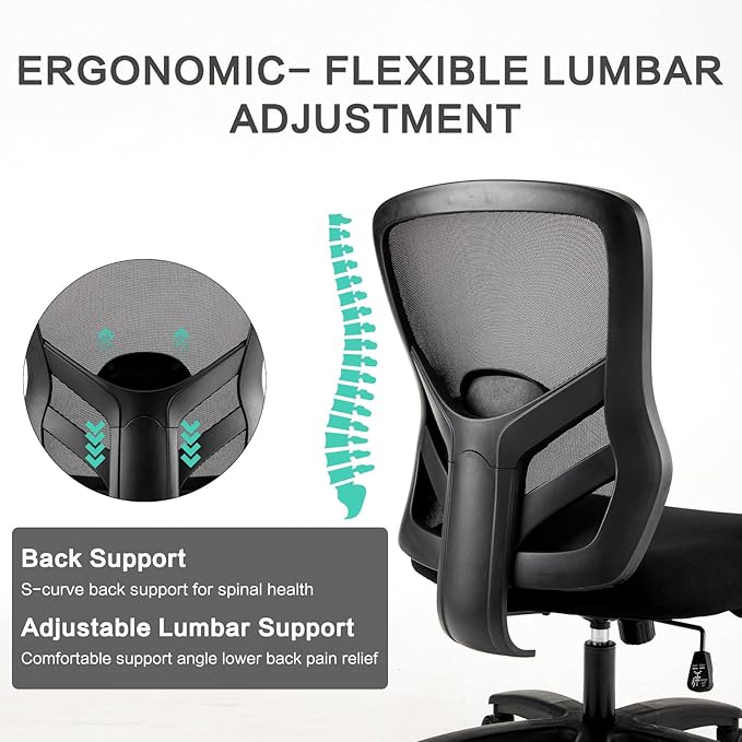 YFO Big and Tall Office Chair 500LBS - Computer Desk Chair with Adjustable Lumbar Support, Heavy Duty Ergonomic Mesh with 360 Rotation 4D Arm and Extra Wide Comfty Seat, Quiet Wheels for Adults