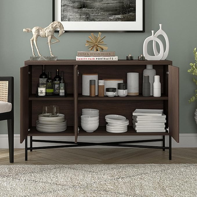 Henn&Hart 48" Wide Rectangular Buffet Table in Warm Brown, for Home, Living Room, Bedroom, Entertainment Room, Office