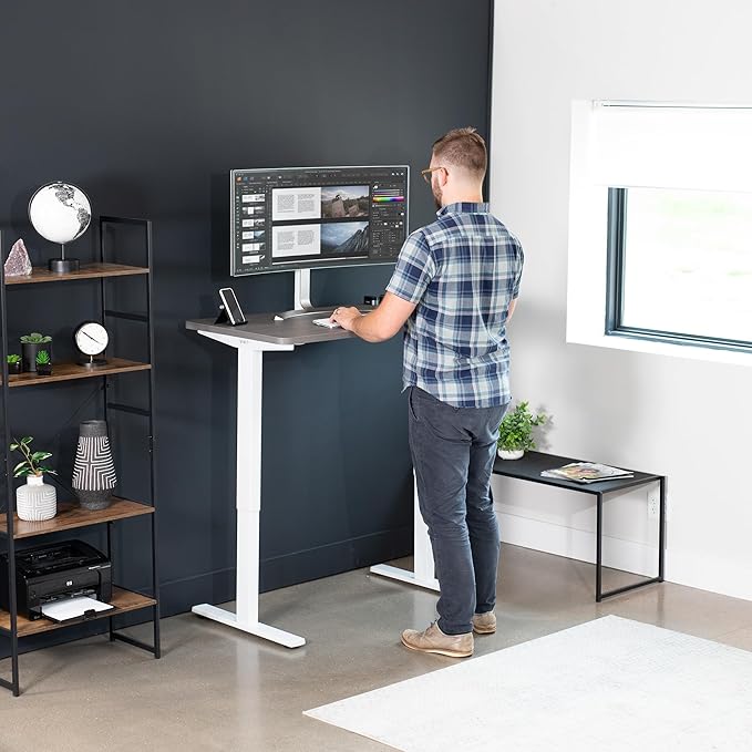 VIVO Electric 43 x 24 in Standing Desk, Memory Height Adjustment, 1B Series, One-Piece Dark Gray Top, White Frame, DESK-KIT-1W4G