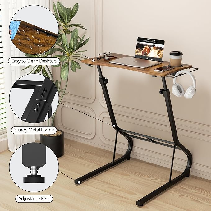 GRLEAF Adjustable Height Standing Desk for Walking Pad Treadmill, Desk for Laptop with Cup Holder, Desk for Bike/Cycling, Used for Bedrooms and Offices (Rustic Brown)