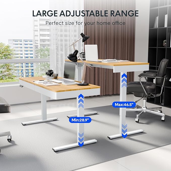 SANODESK Electric Standing Desk with 2 Drawers, 55 x 24 inch Height Adjustable Computer Desk, Home Office Stand Up Desk with 4 Preset Heights, Maple