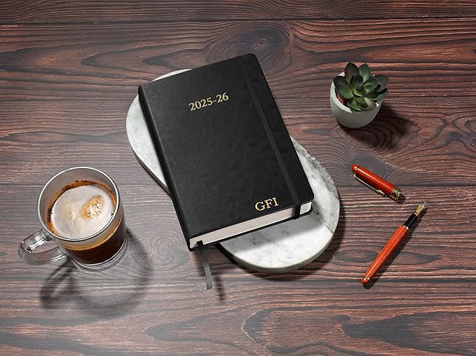 Wykeham's Executive 2025-26 Daily Journal Planner – Mid-Year Academic Diary (Personalized Black, 8.5"×5.5")