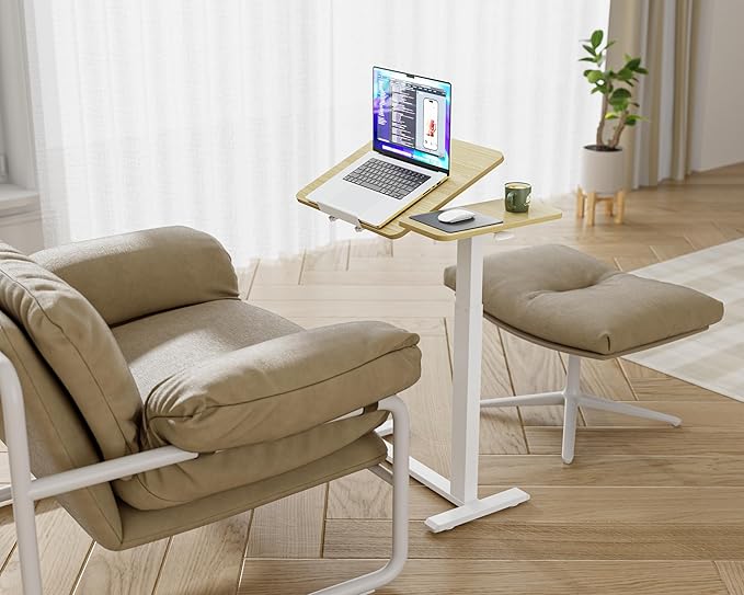 Ywin Medical Adjustable Tilt Overbed Bedside Table with Wheels, Small Portable Desk, Tray Table(27.6" W x 15.8" D), for Bedroom, Hospital, Couch, Office Use,Light Rustic Brown