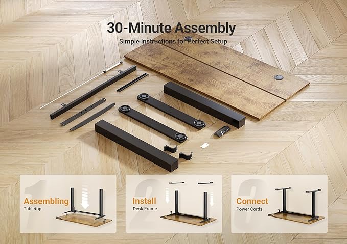 Seang Electric Standing Desk Adjustable Height, 40 x 24 Inch Sit Stand Desk with T-Shaped Frame, 3 Memory Presets & Cable Management for Home Office Computer Workstation, Black Frame/Rustic Brown Top