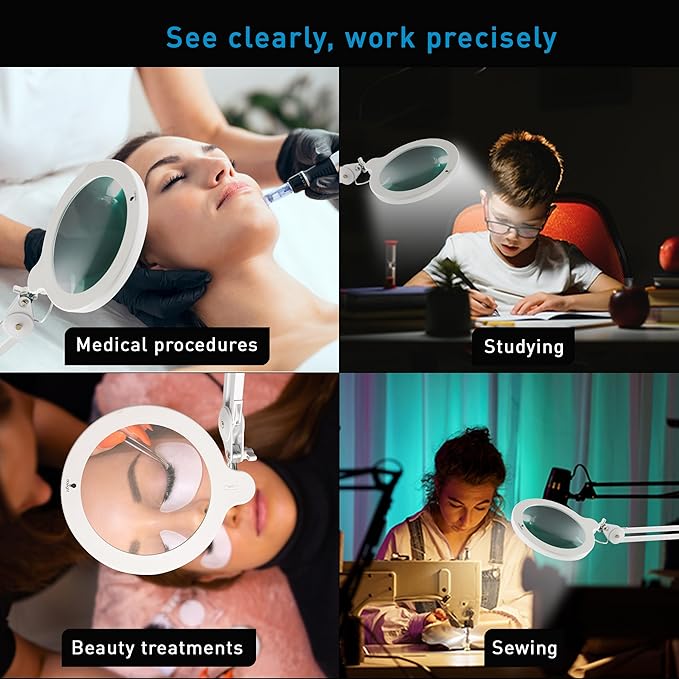 Magnifying Lamp XL - Clip On Magnifier Lamp for Nail Salons, Tattoo Artists, Reading & Detailed Work - Dimmable Mag Lamp