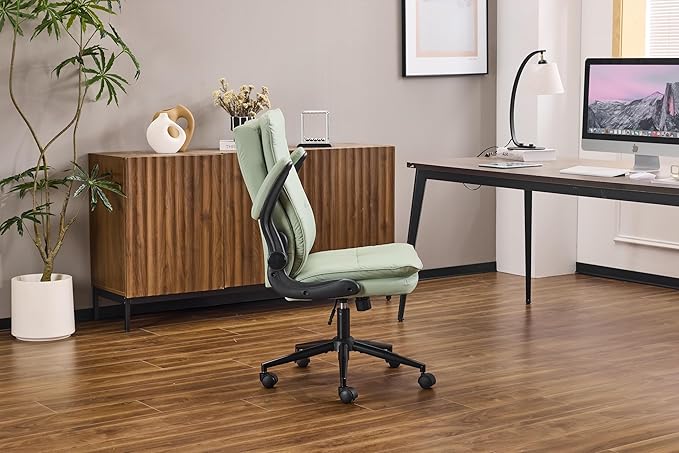 VINGLI Comfy Green Leather Office Desk Chair, High-Back Support Ergonomic Computer Task Gaming Chair,with Removable wheels,360° Swivel,Adjustable Height,Flip-Up Arms,for Adults,Teen,Vanity,Home Office