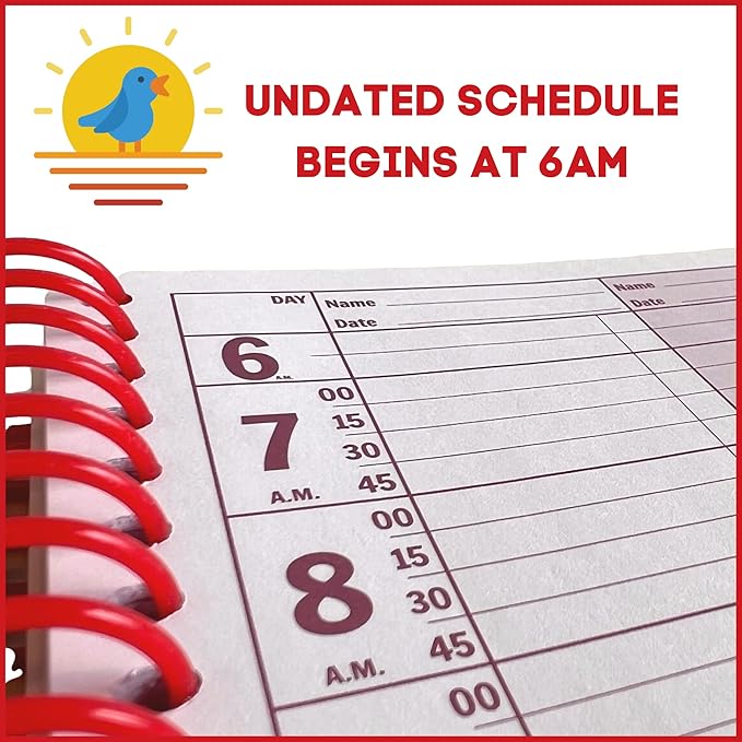 Notebook Planner, 4 Column Appointment Book – Large 8.5" x 13.5" Undated 2025 Planner, Daily & Hourly Planner in 15 Minute Increments – Spiral Notebook Organizer for Scheduling Appointments (4 Columns)