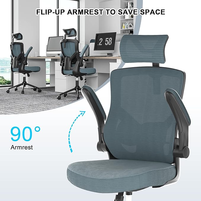 Home Office Chair, Ergonomic Comfy Desk Chair, High Back Computer Chair- Adjustable Headrest with Flip-Up Arms, Lumbar Support, Swivel Executive Task Chair (Modern, Black Coral)