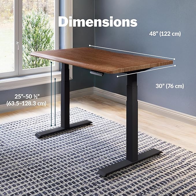 Vari ComfortEdge 48x30 Inch Adjustable Electric Standing Desk – Sit Stand VariDesk with Memory Presets, Sloped Edge, 220 LB Capacity + Tool-Free Assembly (Walnut/Black)