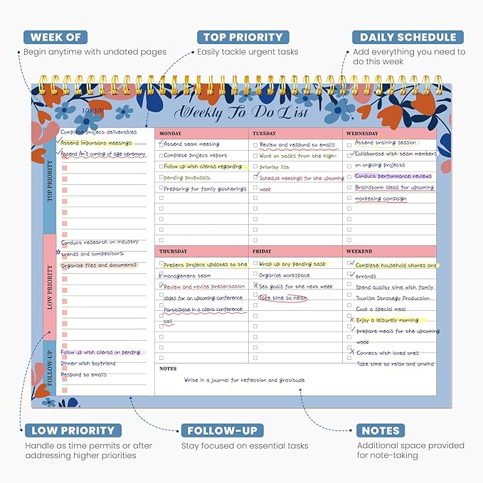 Weekly To Do List Notepad with 52 Undated Sheets(8.5"×11")- Undated Weekly Planner Notepad for Office Desk Accessories and Supplies - Frosted Coral