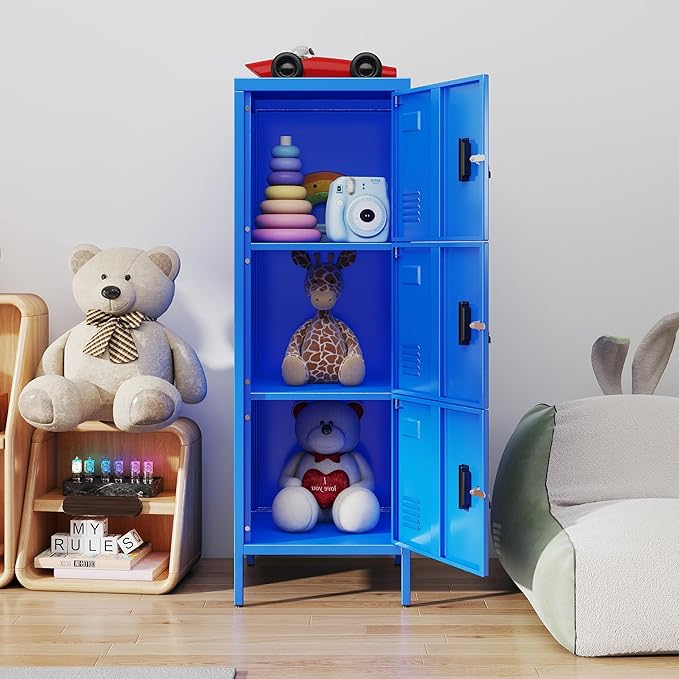 Metal Locker with Ventilation Holes, Metal Storage Cabinet with Lock and Card Slof for Home,School, Office, Gaeage,47.3" H x 15.8" W x 15.8" D,Assembly Required,Blue