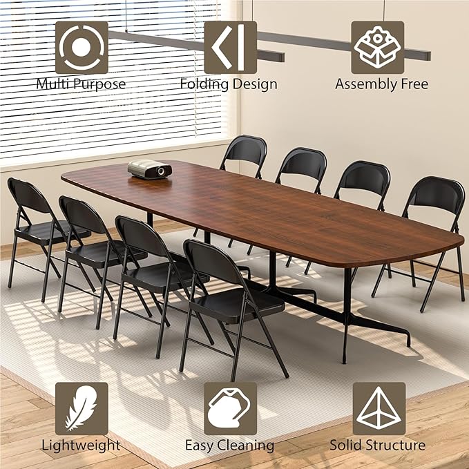 Metal Folding Chairs Steel Frame with Double Hinged for Office Kitchen Dinning Wedding Patio and Garden,No Assembly, Set of 4, Black