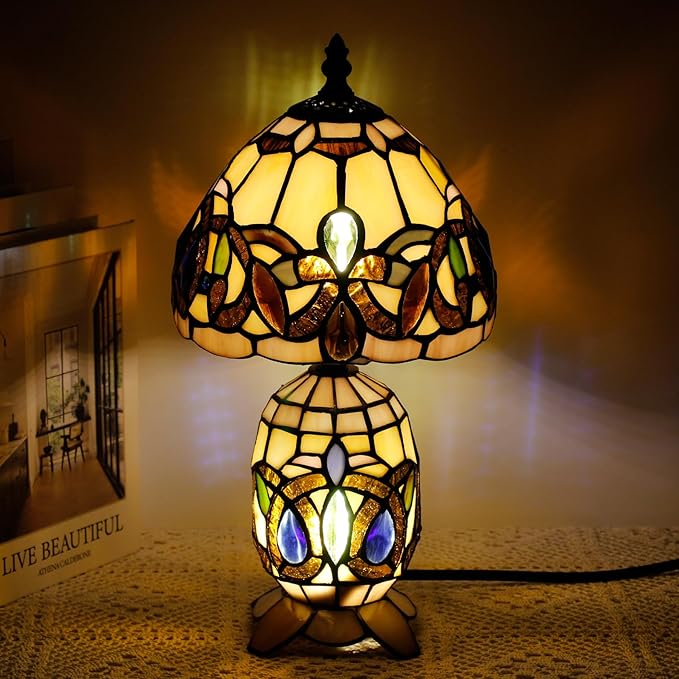 Small Tiffany Lamp Stained Glass Table Lamp Mini Mother Daughter Vase Desk Accent Light for Bedroom Bedside Reading Home Antique Style Decor 8X14 Inches (Serenity Victorian)
