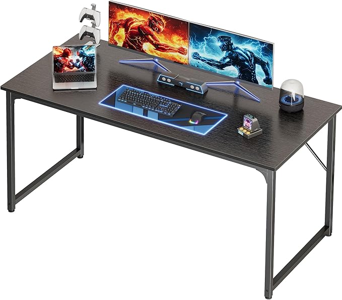 PRAISUN 54 X 24 Inch Computer Desk with Deeper Desktop, Gaming Office Writing Work Desk for Home Office, Study, Bedroom, Work from Home, Metal Frame, Black