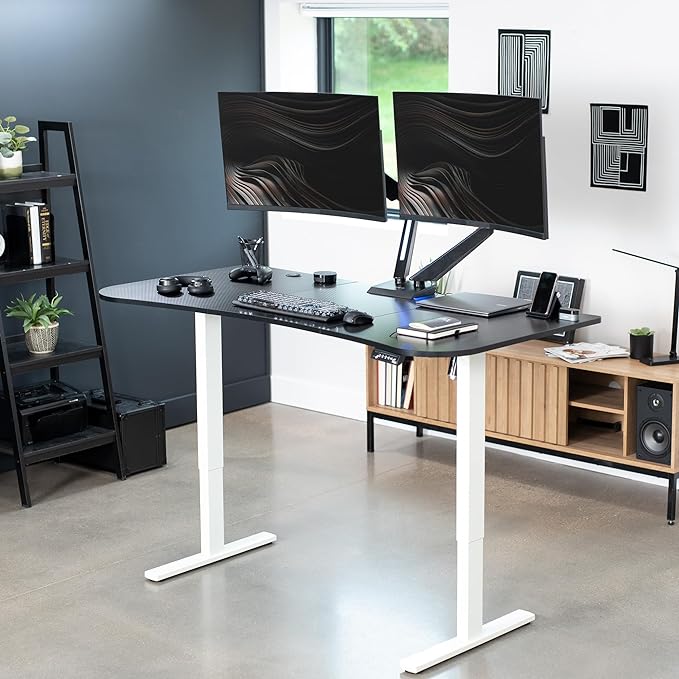 VIVO Electric 63 x 32 in Standing Desk, Memory Height Adjustment, 1B Series, Black Carbon Fiber Top White Frame, DESK-KIT-1W1R