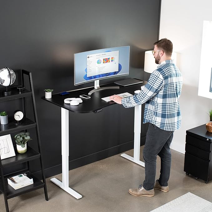 VIVO Electric 63 x 32 in Standing Desk, Memory Height Adjustment, 1B Series, Black Top White Frame, DESK-KIT-1W1B