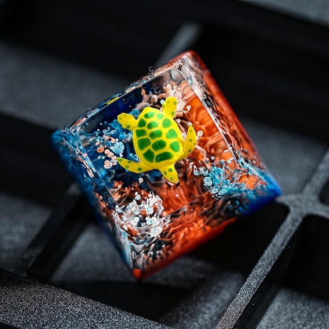 Sea Turtle Artisan Keycap Black and Red Coral Reef R1 SA Profile Custom Sea Creatures Keycaps 1U ESC Handmade Gaming Resin Key Cap Cherry MX Switch Compatible Mechanical Keyboard Turtle Lover Gift