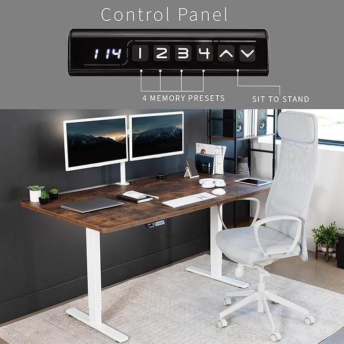 VIVO Electric 71 x 36 in Rustic Standing Desk, Memory Height Adjustment, 1B Series, Vintage Brown Top White Frame, DESK-KIT-1W7N-36