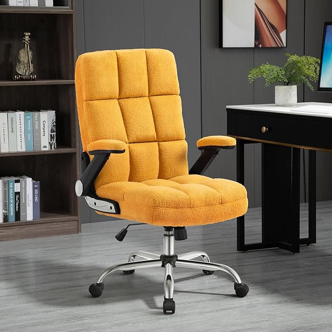 SEATZONE High Back Office Chair Ergonomic Computer Desk Chair Back Support Comfy Desk Chairs with Wheels and Flip-up Armrest for Home Office Desk,Yellow
