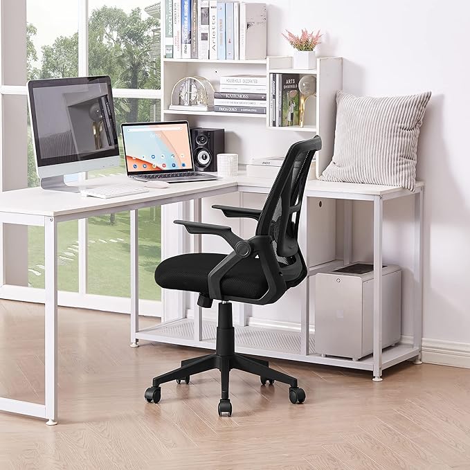 VECELO Mid-Back Swivel Ergonomic Office Chair with Adjustable Arms, Mesh Lumbar Support for Computer Task Work, Jet Black