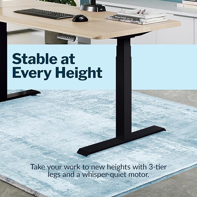 Vari ComfortEdge 60x30 Inch Adjustable Electric Standing Desk – Sit Stand VariDesk with Memory Presets, Sloped Edge, 200 LB Capacity + Tool-Free Assembly (Light Wood)