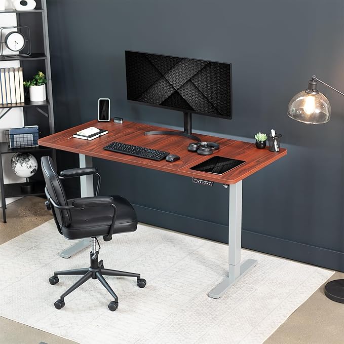 VIVO Electric 60 x 30 in Standing Desk, Memory Height Adjustment, 1B Series, Dark Walnut Top Gray Frame, DESK-KIT-1G6D-30