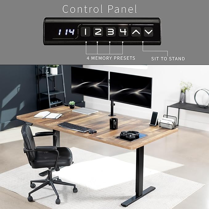VIVO Electric 71 x 36 in Standing Desk, Memory Height Adjustment, 1B Series, Reclaimed Wood Top Black Frame, DESK-KIT-1B7P-36