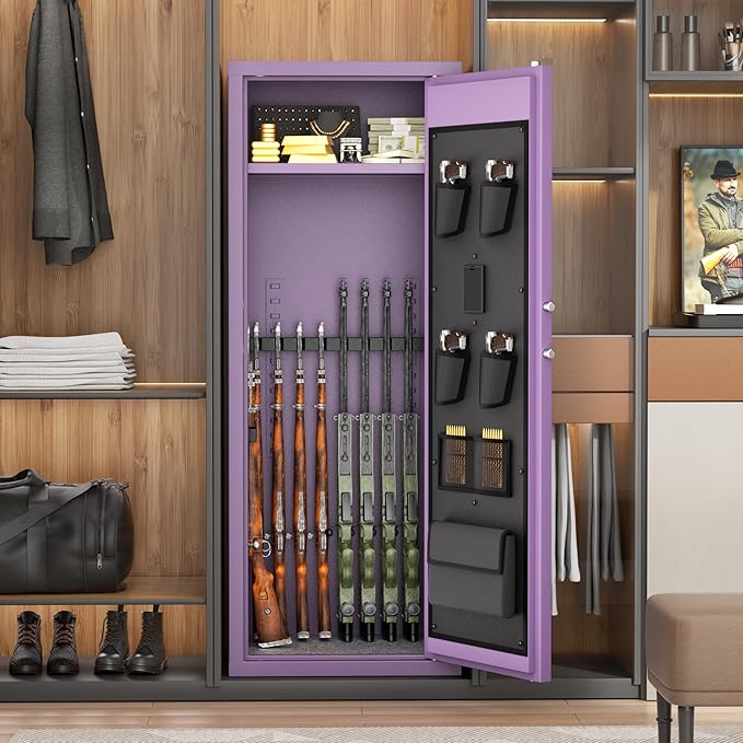 Greenvelly 12-14 Gun Safe for Rifles and Pistols,Gun Cabinet with Password Lock for Home,Office,Bedroom(Purple,Assembly Required)