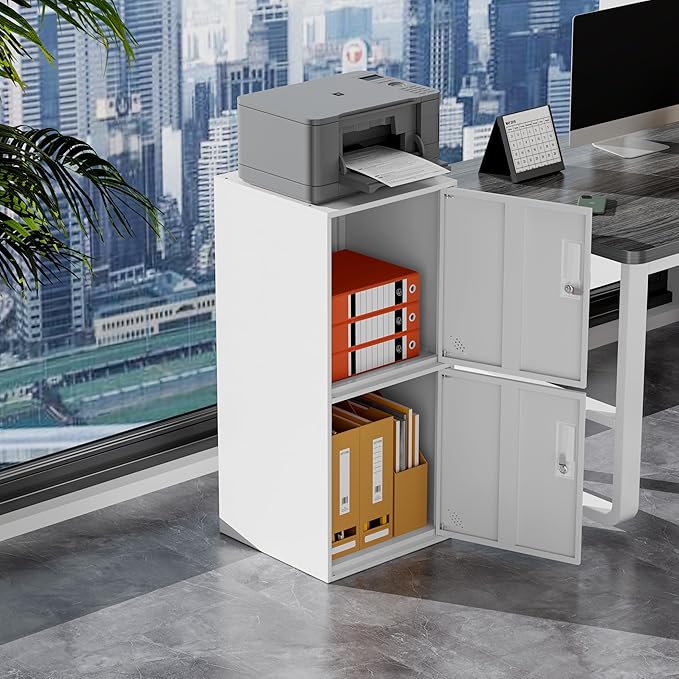 2 Door Vertical Stackable Storage Cabinet with Locking Doors,Shelves File Cabinet Organizer,Metal Locker Storage Cabinet Office, Home, Gym, School,KidsRoom (2 Door, White)