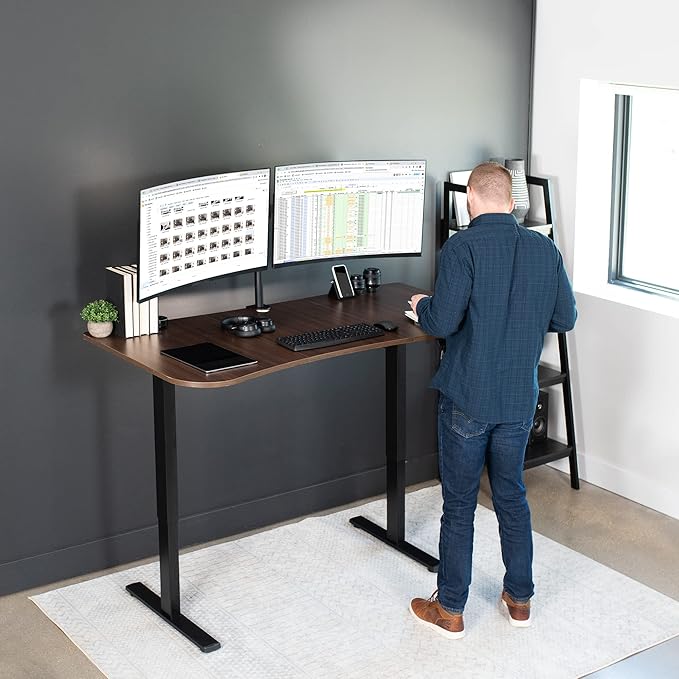 VIVO Electric 63 x 32 in Standing Desk, Memory Height Adjustment, 1B Series, Dark Walnut Top Black Frame, DESK-KIT-1B1D