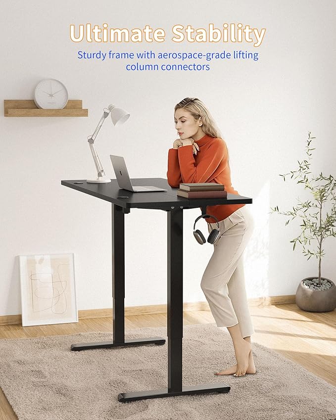 YIHAYO Electric Standing Desk, 55 x 24 Inches Stand Up Desk with Splice Board, Adjustable Height Desk, Computer Desk for Home Office, Black Frame/Black Top