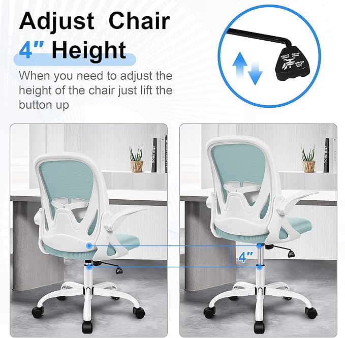 Primy Office Chair Ergonomic Desk Chair with Adjustable Lumbar Support and Height, Swivel Breathable Desk Mesh Computer Chair with Flip up Armrests for Conference Room(Light Blue)