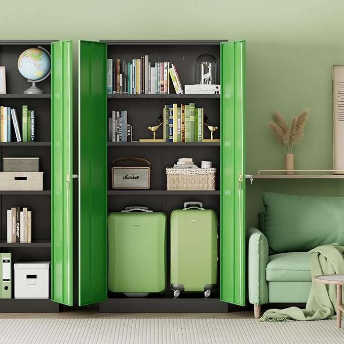 INTERGREAT Metal Storage Cabinet,72" Steel Lockable File Cabinet with Locking Doors and Adjustable Shelves,Locking Tool Cabinets for Office,Home,Garage,Gym,School (Black Green)