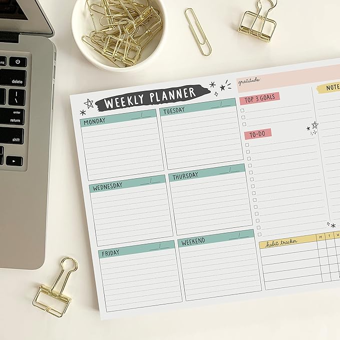 Weekly Planner Pad, 52 Letter Size Tear Off Sheets, 8.5” x 11” Undated Calendar Weekly Desk Planner Notepad, Daily Schedule Priorities To Do List for Week (Style 4)