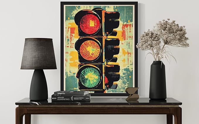 Traffic Light Pop Art Poster Print, Vintage Retro Wall Art Decor Paintings Classic Artwork for Bedroom Living Room Decorations. 43 (Traffic Light, 24 x 36 inches, Black Frame)