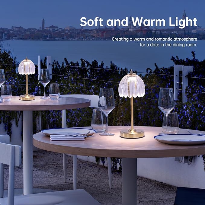 Set of 2 Cordless Table Lamp with 5000mAh Battery & Touch Control - 3 Adjustable Color Temperatures, Dimmable RechargeableTable Lamps for Bedroom, Office Desk, Nightstand (Transparent Tulip)