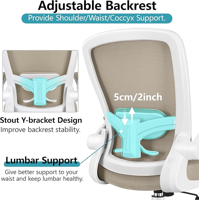 FelixKing Office Chair, Ergonomic Desk Chair Breathable Mesh Chairs Adjustable High Back Lumbar Support Flip-up Armrests, Executive Rolling Swivel Comfy Computer Chairs Home Office Khaki