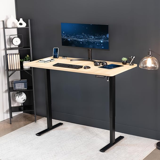 VIVO Electric 60 x 30 in Standing Desk, Memory Height Adjustment, 1B Series, Light Wood Top Black Frame, DESK-KIT-1B6C-30