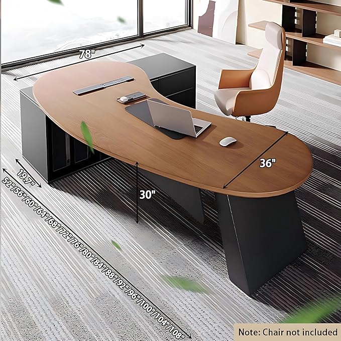 Home Office Desk - L Shape Office Table with Side Cabinet, Solid Wood Executive Desk with Large Desktop & Desktop Power Supply, Novel Design (104IN)