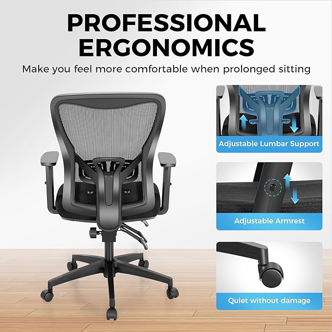 MAISON ARTS Ergonomic Mesh Office Chair, High Back Computer Task Chair Desk Chair with Adjustable Armrest and Lumbar Support for Home Office